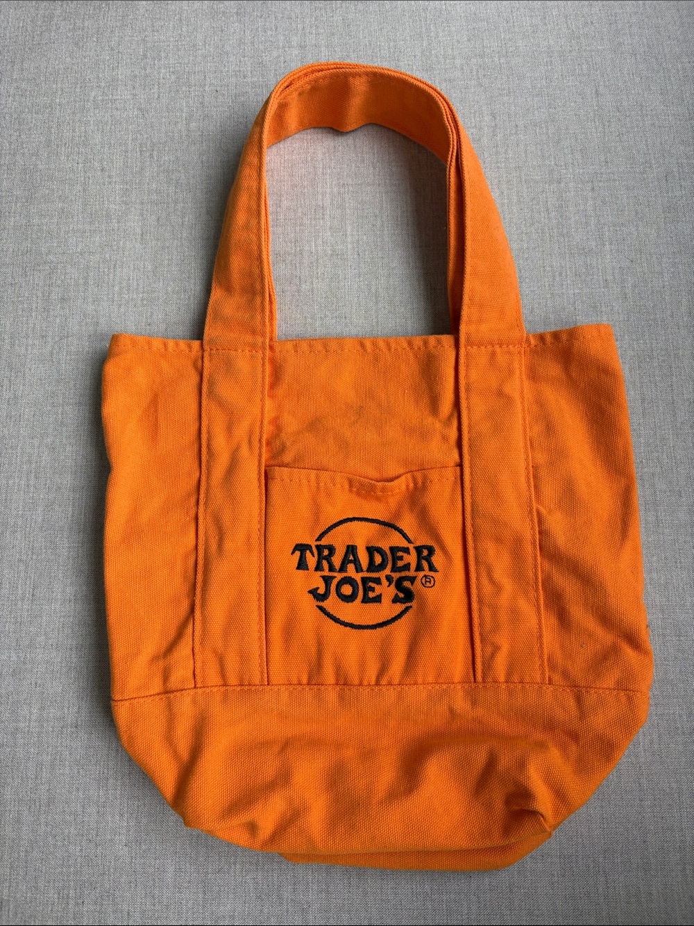 Mini Trader Joe's Orange Canvas Tote with Front Pocket